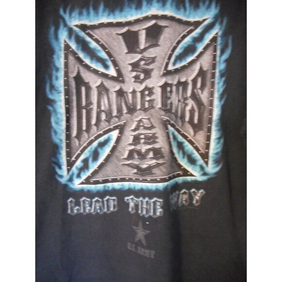 Army Rangers Fruit of the Loom Tag Black Graphic Tee T-Shirt Double Sided - Picture 3 of 7